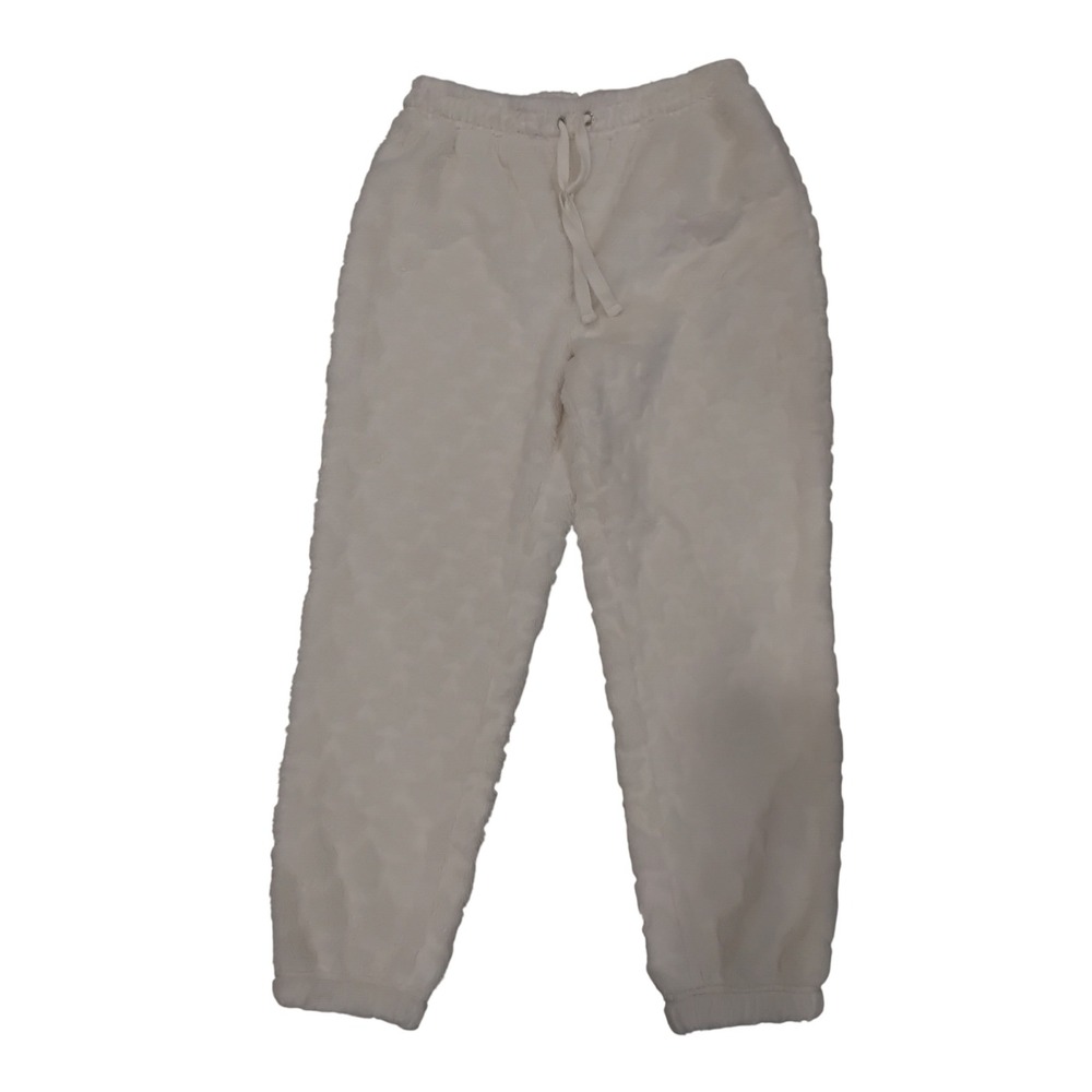 No Boundaries Womens Cream Faux Fur Joggers Plush Pajama Pants Medium 8-10